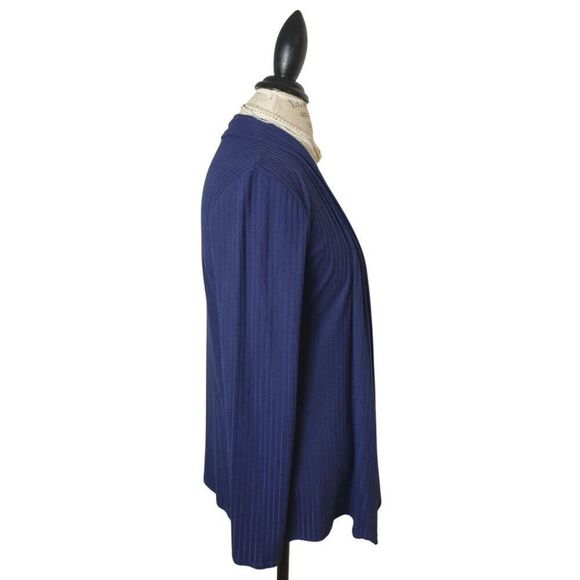 Tiffany & Grey Open Front Ribbed Cardigan Lg Petite Navy Blue Long-Sleeve - Picture 4 of 5